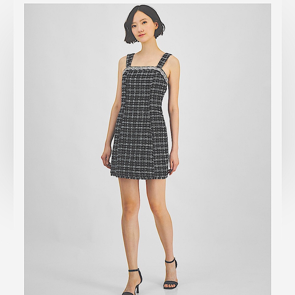 Tahari Petite tweed embellished-neck sleeveless dress size 10P